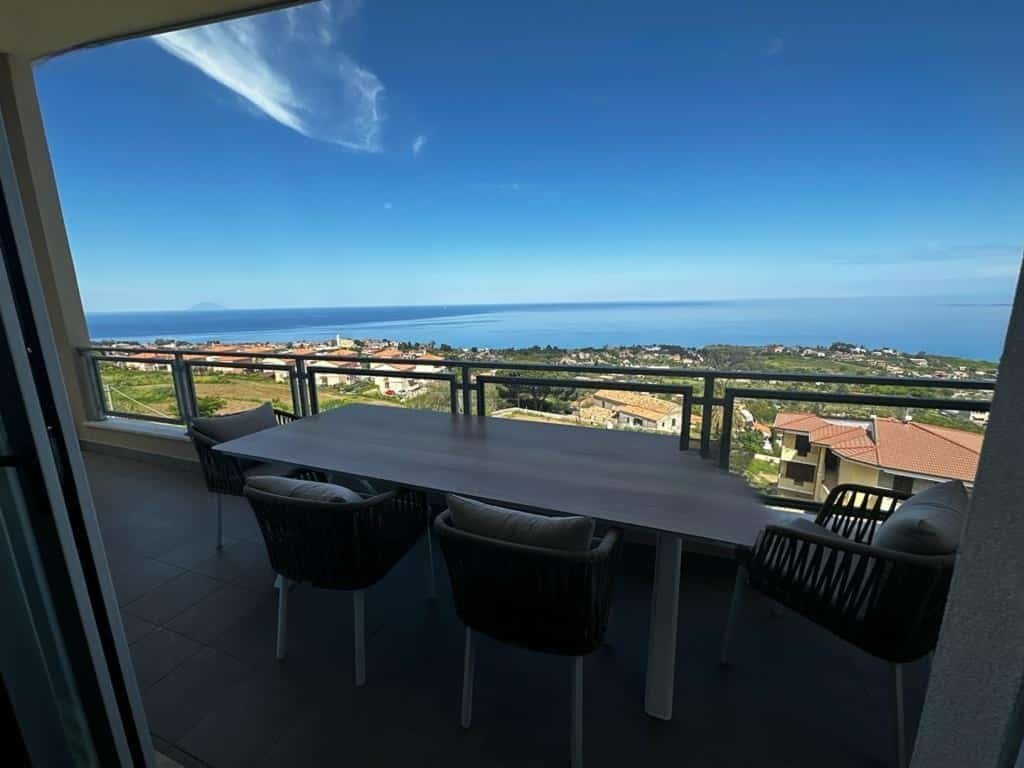 Panoramic terrace with sea and Aeolian Islands view in apartment for sale in Tropea